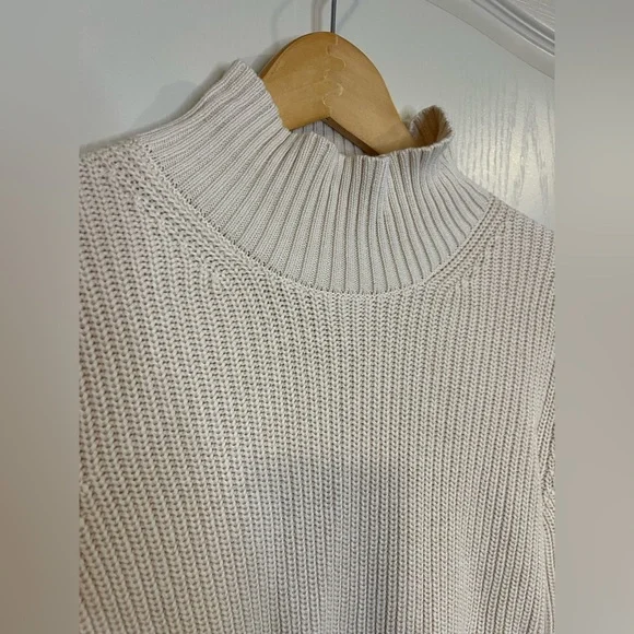 French Connection Cream Ribbed Turtleneck Sweater with Contrast Stripe - Picture 4 of 7